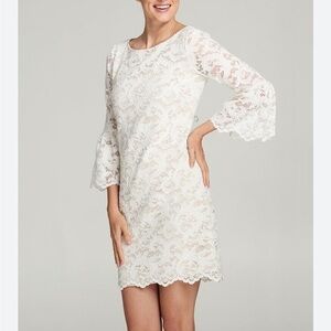 Eliza J White Lace Bell-Sleeve Shift Dress